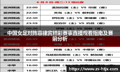 中国女足对阵菲律宾精彩赛事直播观看指南及赛前分析